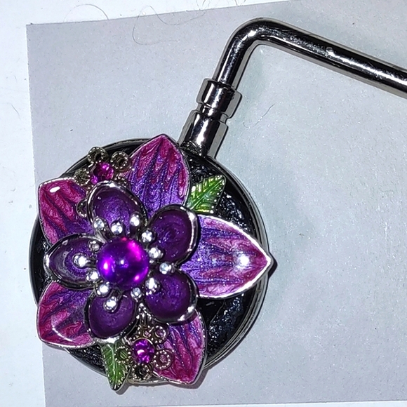 Purse Hook Handbag Holder Crystal Flower Design Choice of Center Stone - Picture 11 of 16